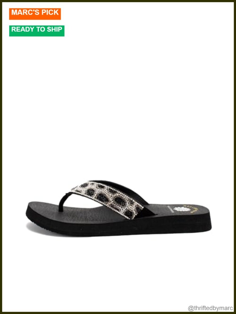 Rhinestone Leopard Flip Flops Leather Upper Women's Sandals Comfort